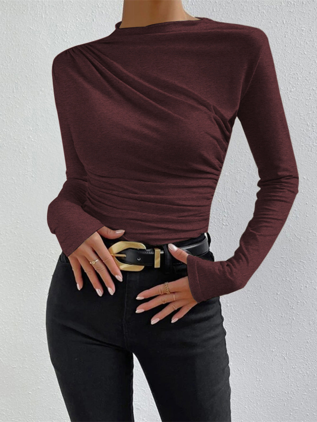 Womens Mock Neck Long Sleeve Top