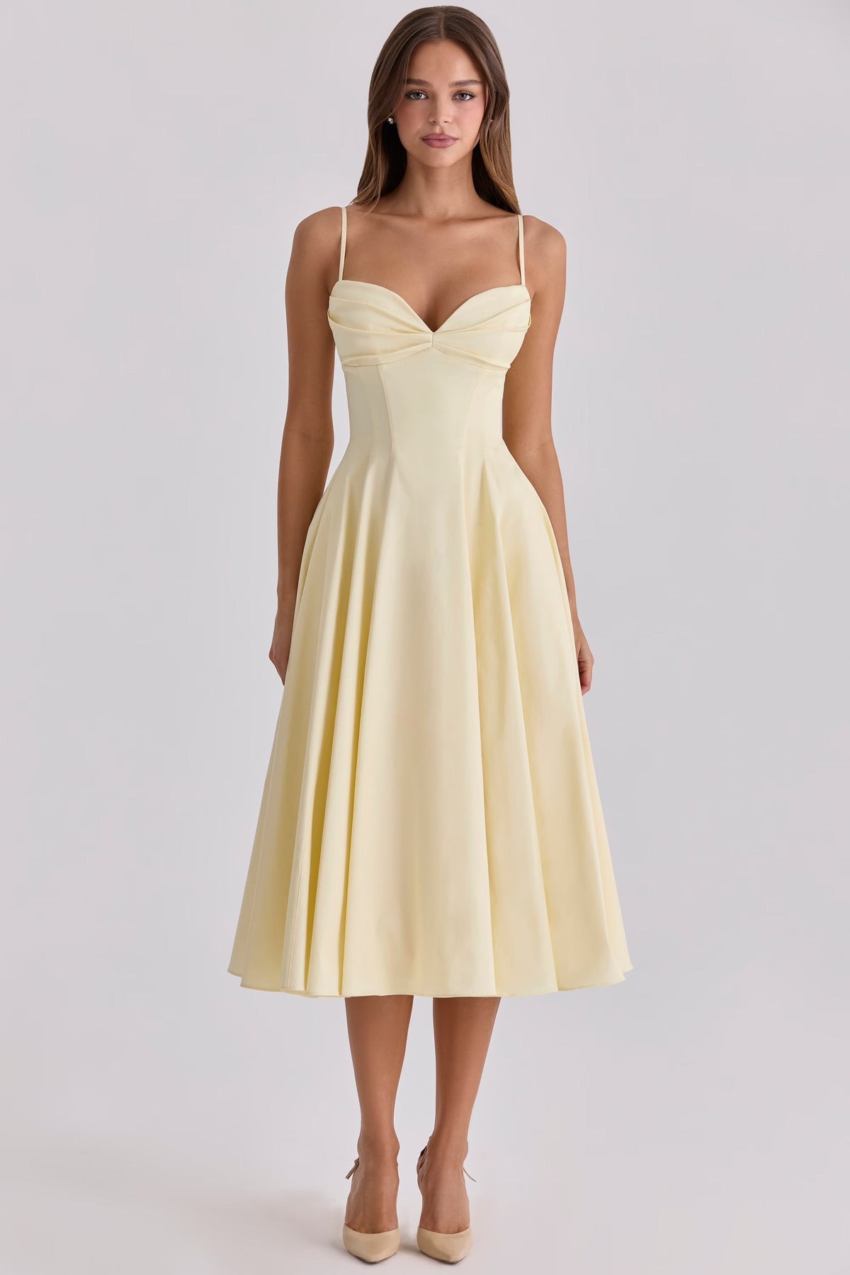 Womens Gathered Bust Midi Dress