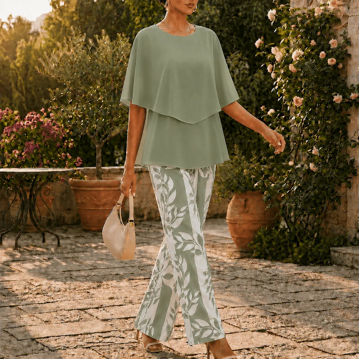 Womens Floral Wide Leg Two Piece Set