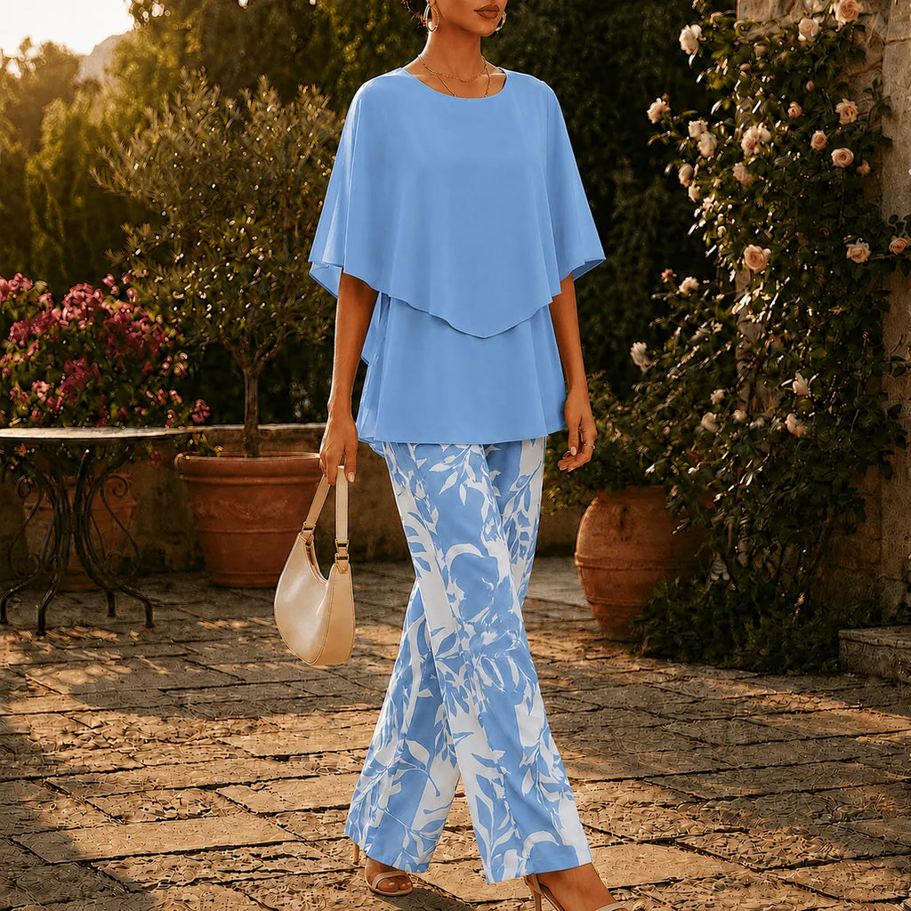 Womens Floral Wide Leg Two Piece Set