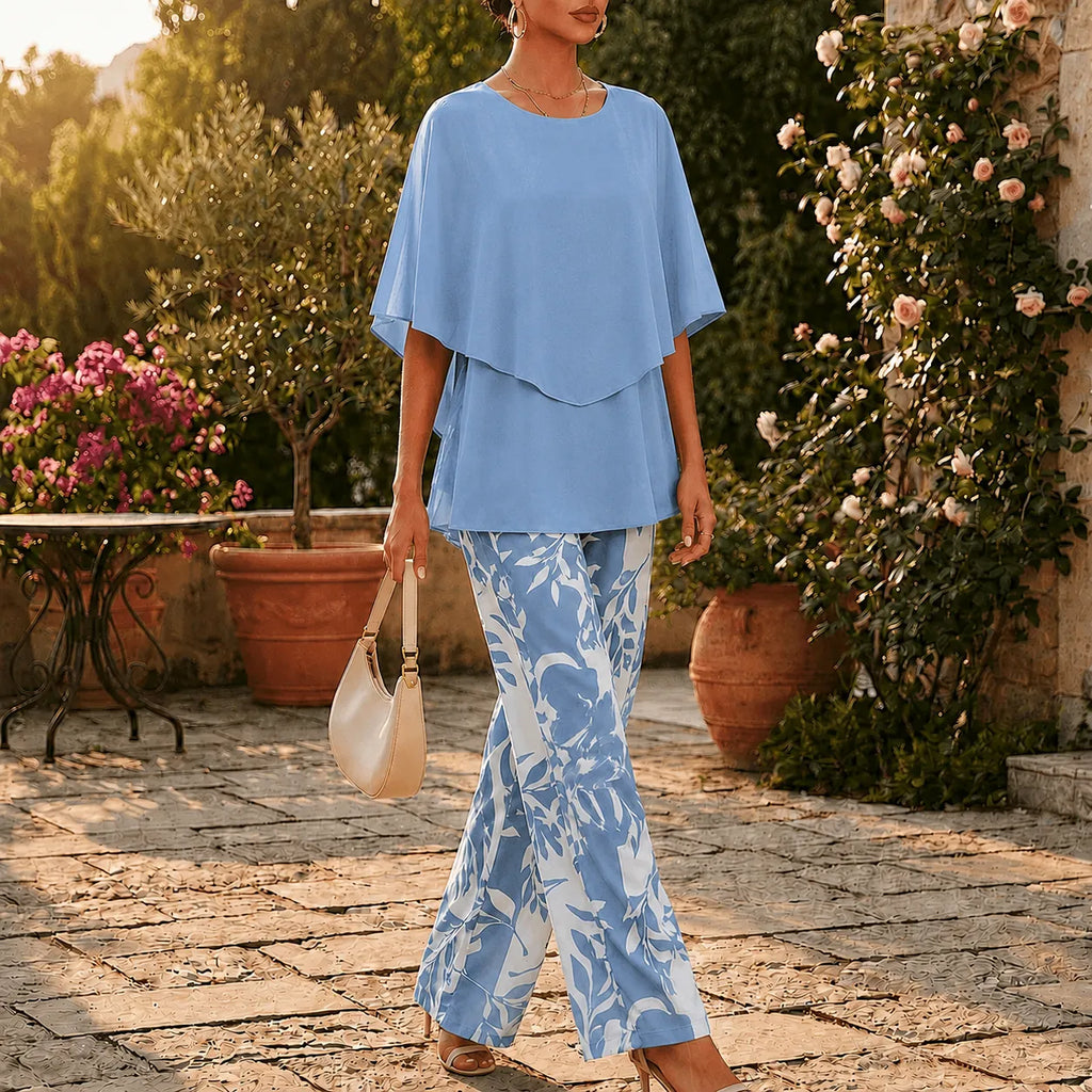Womens Floral Wide Leg Two Piece Set
