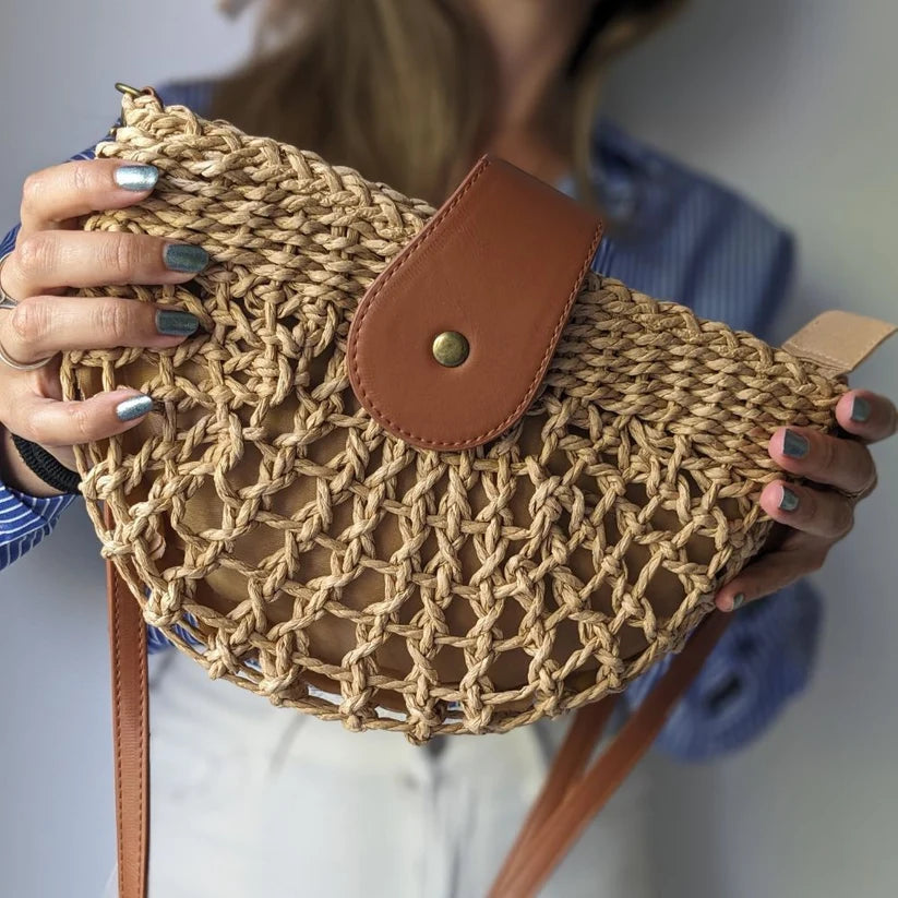 Elegant Crossbody Bag for Women with Braided Web Design