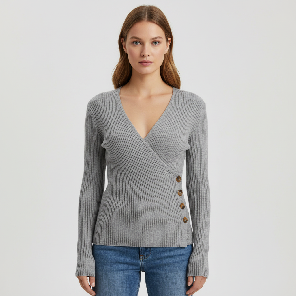 Womens Ribbed Long Sleeve Wrap Top
