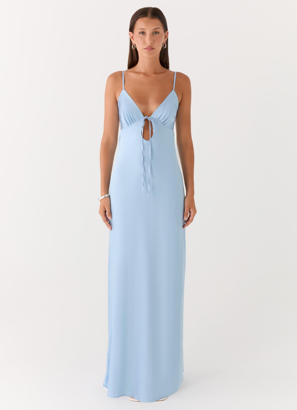 Womens Satin V Neck Maxi Dress