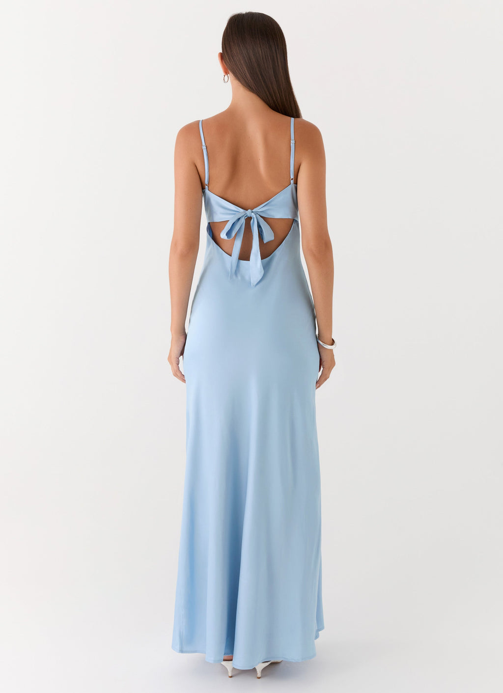 Womens Satin V Neck Maxi Dress