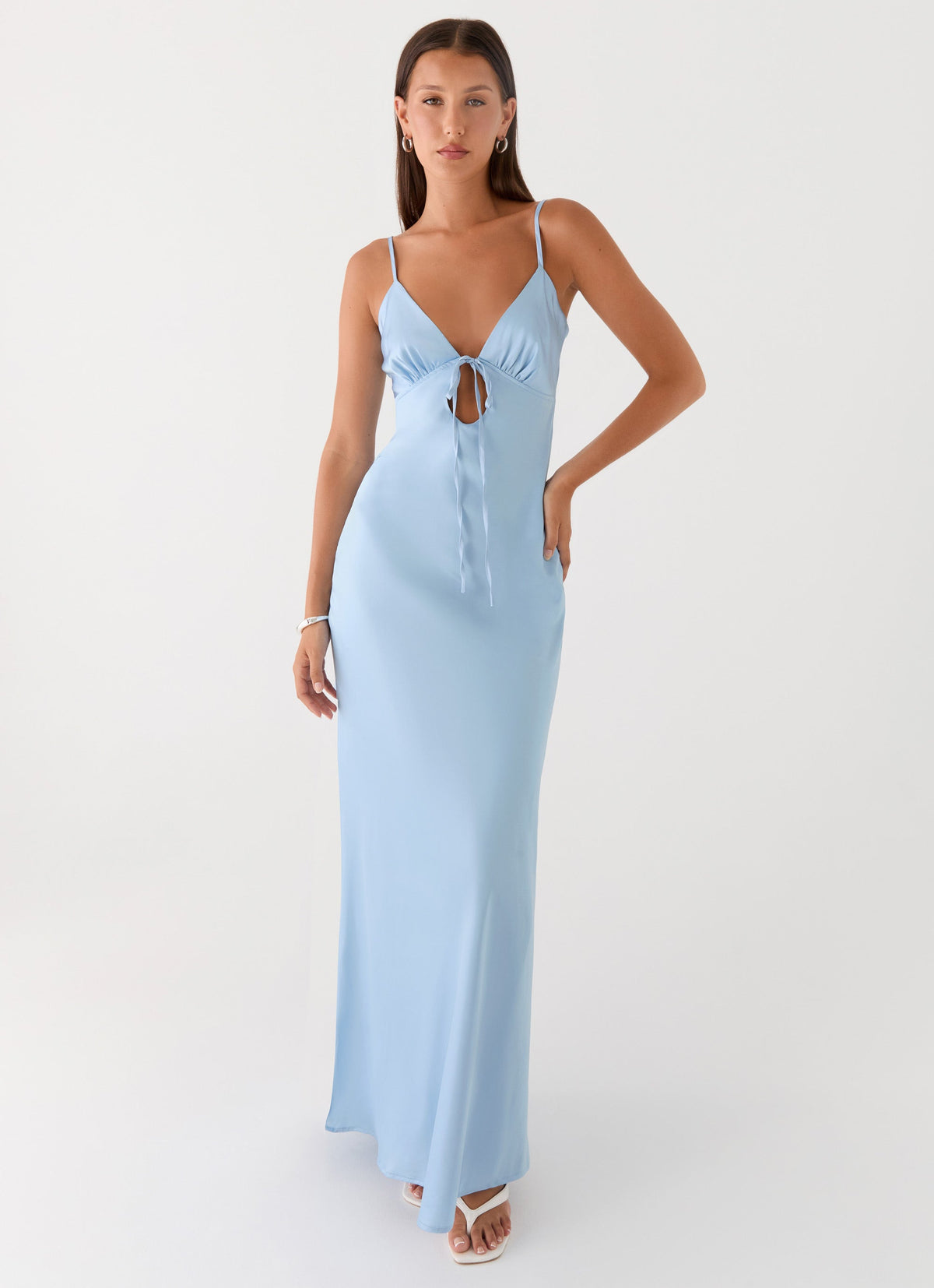 Womens Satin V Neck Maxi Dress