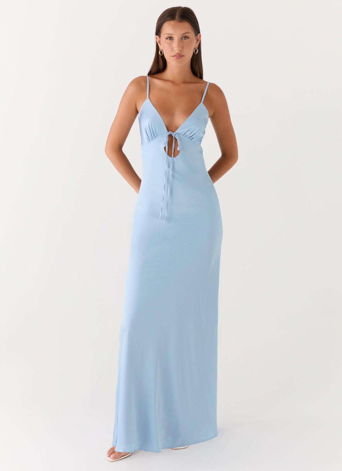 Womens Satin V Neck Maxi Dress