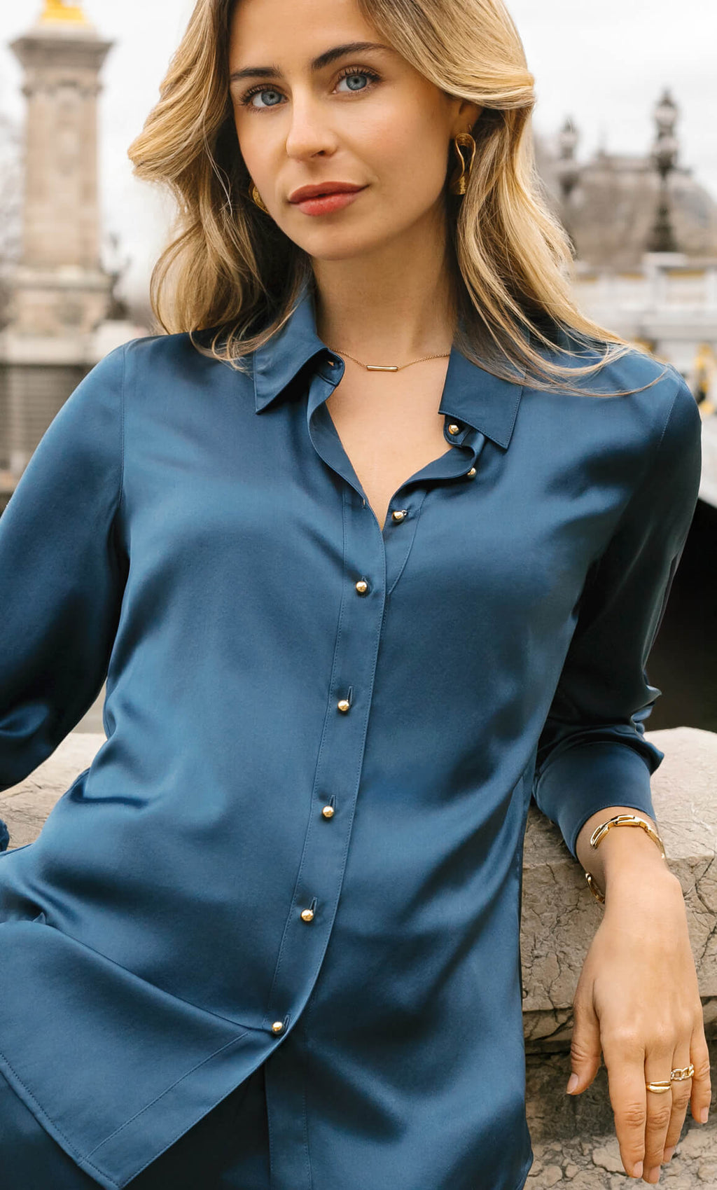 Womens Silk Button Up Shirt