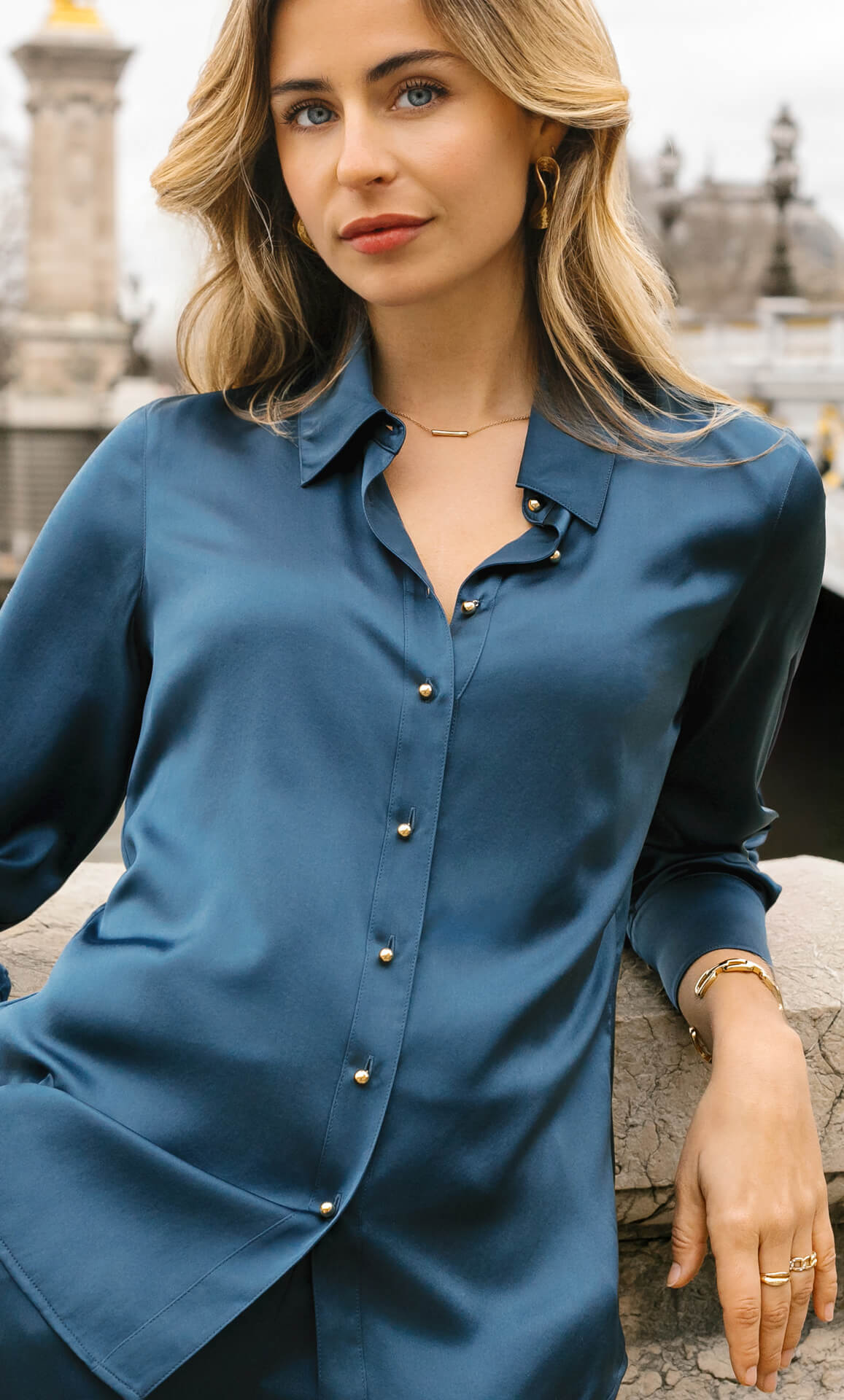 Womens Silk Button Up Shirt