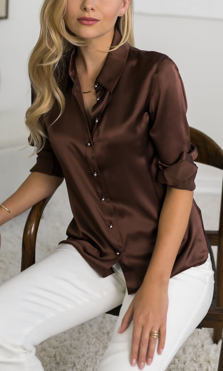 Womens Silk Button Up Shirt