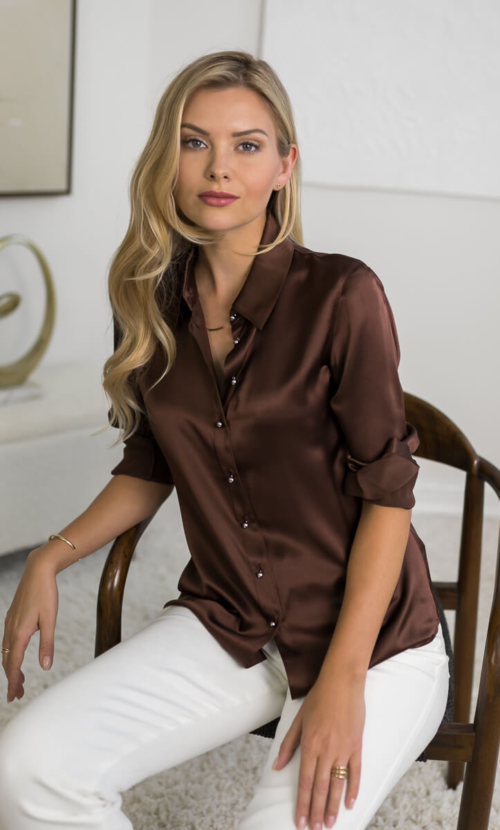 Womens Silk Button Up Shirt