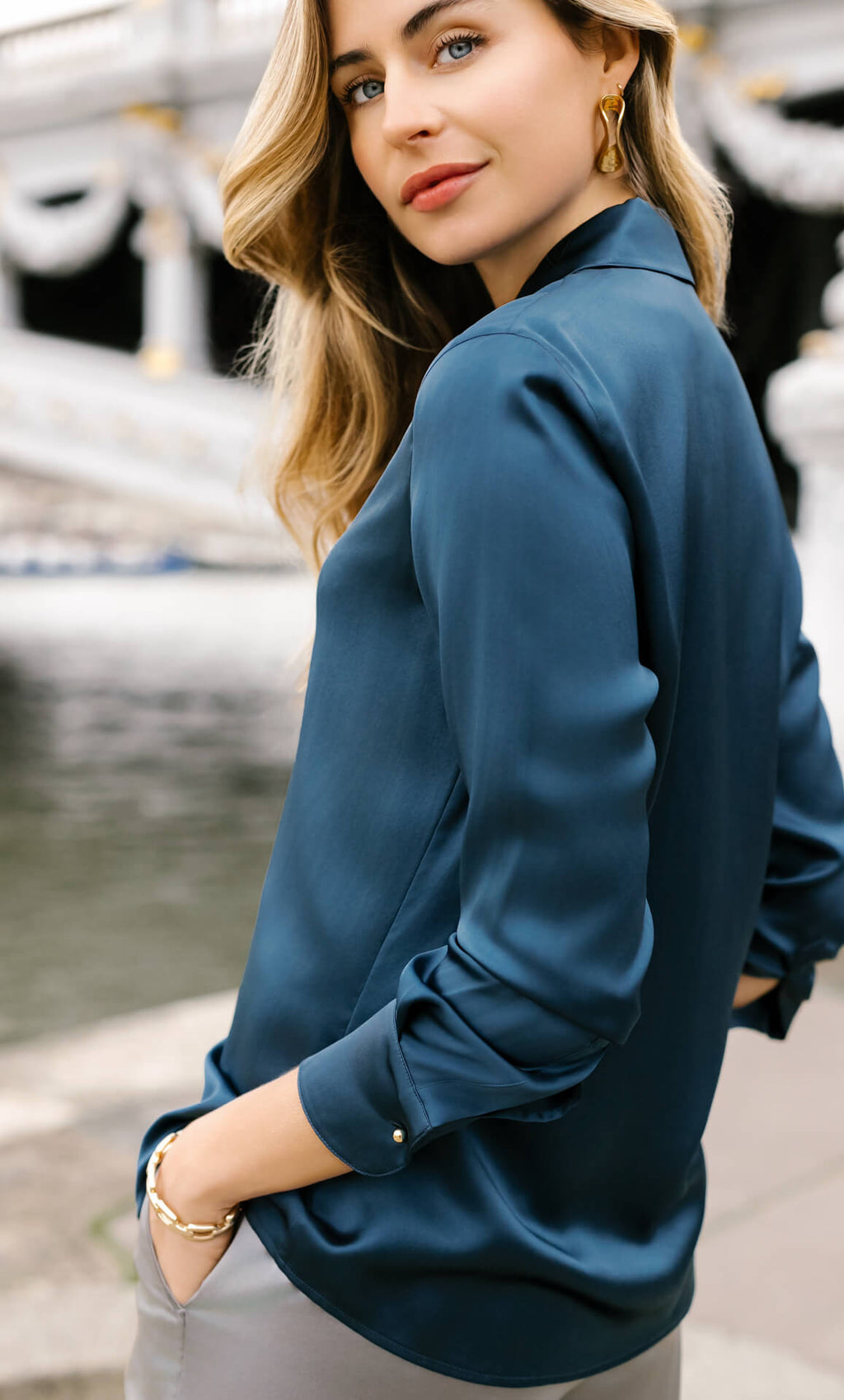 Womens Silk Button Up Shirt