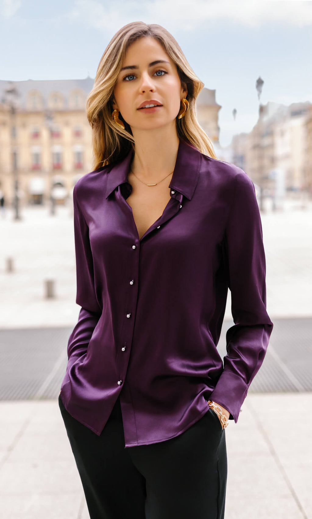 Womens Silk Button Up Shirt