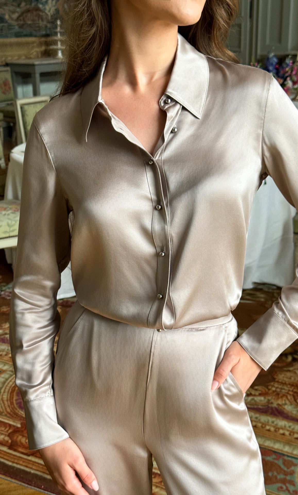 Womens Silk Button Up Shirt