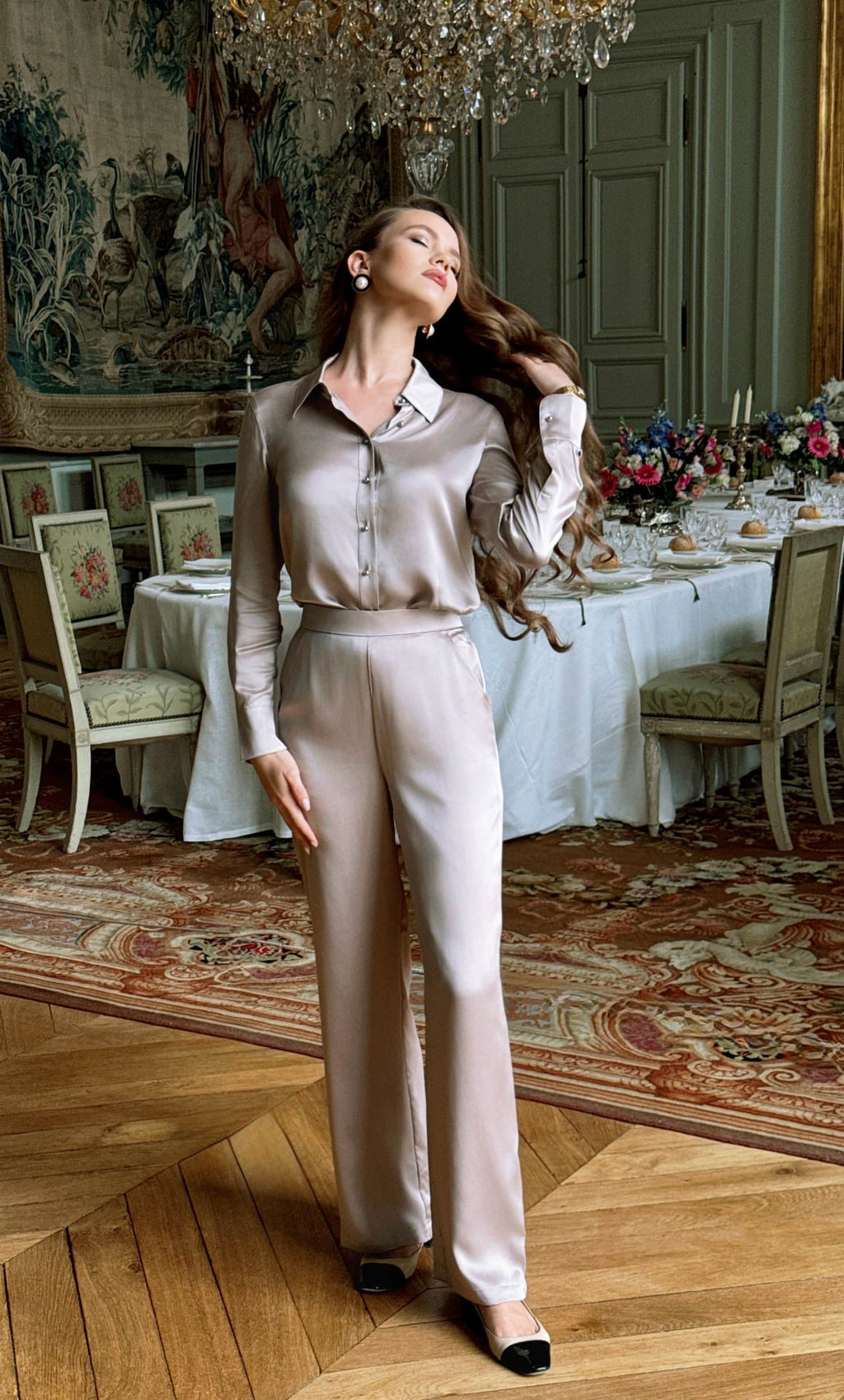 Womens Silk Button Up Shirt