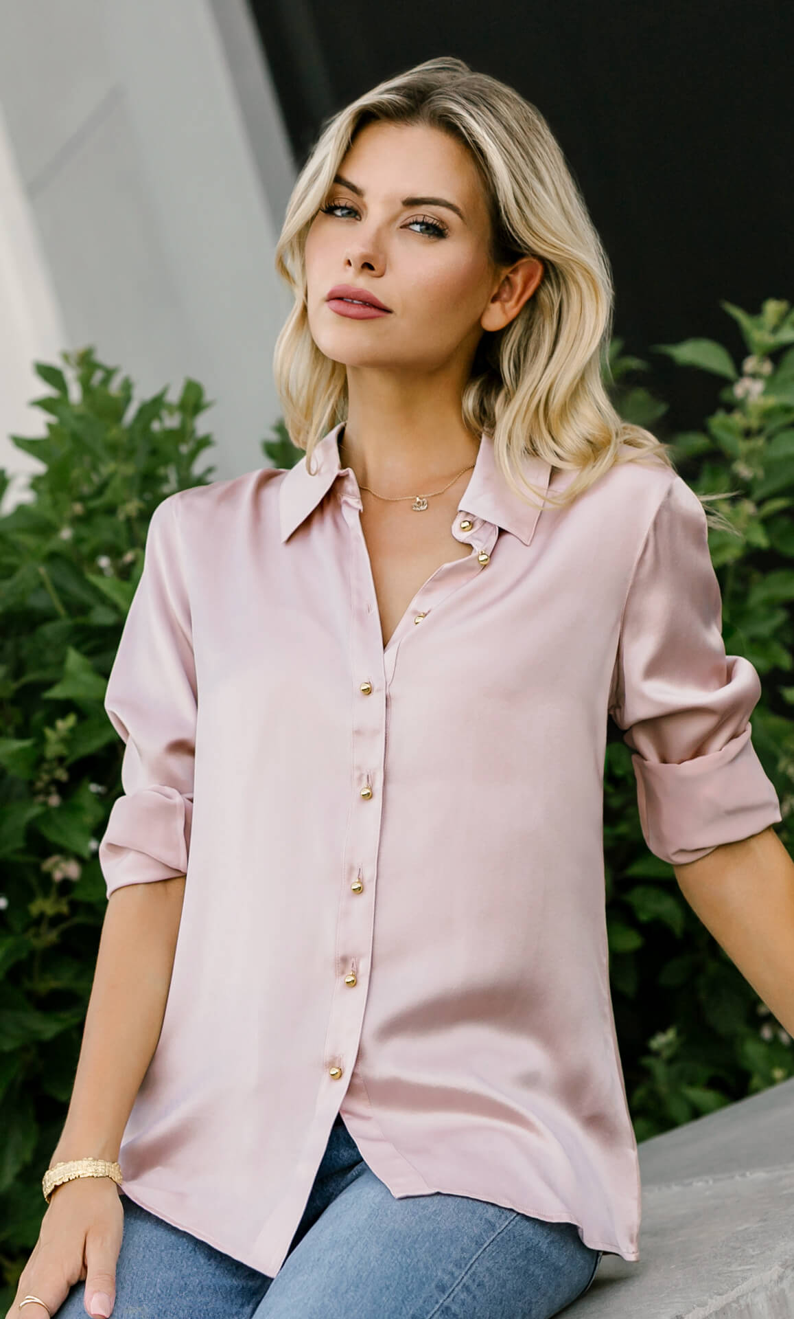 Womens Silk Button Up Shirt