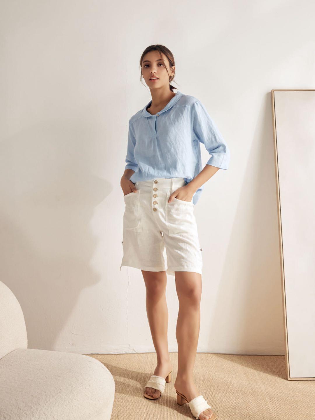 Womens Linen V Neck Top
