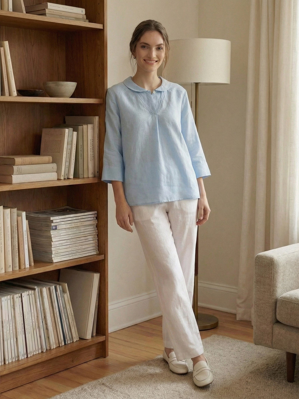 Womens Linen V Neck Top