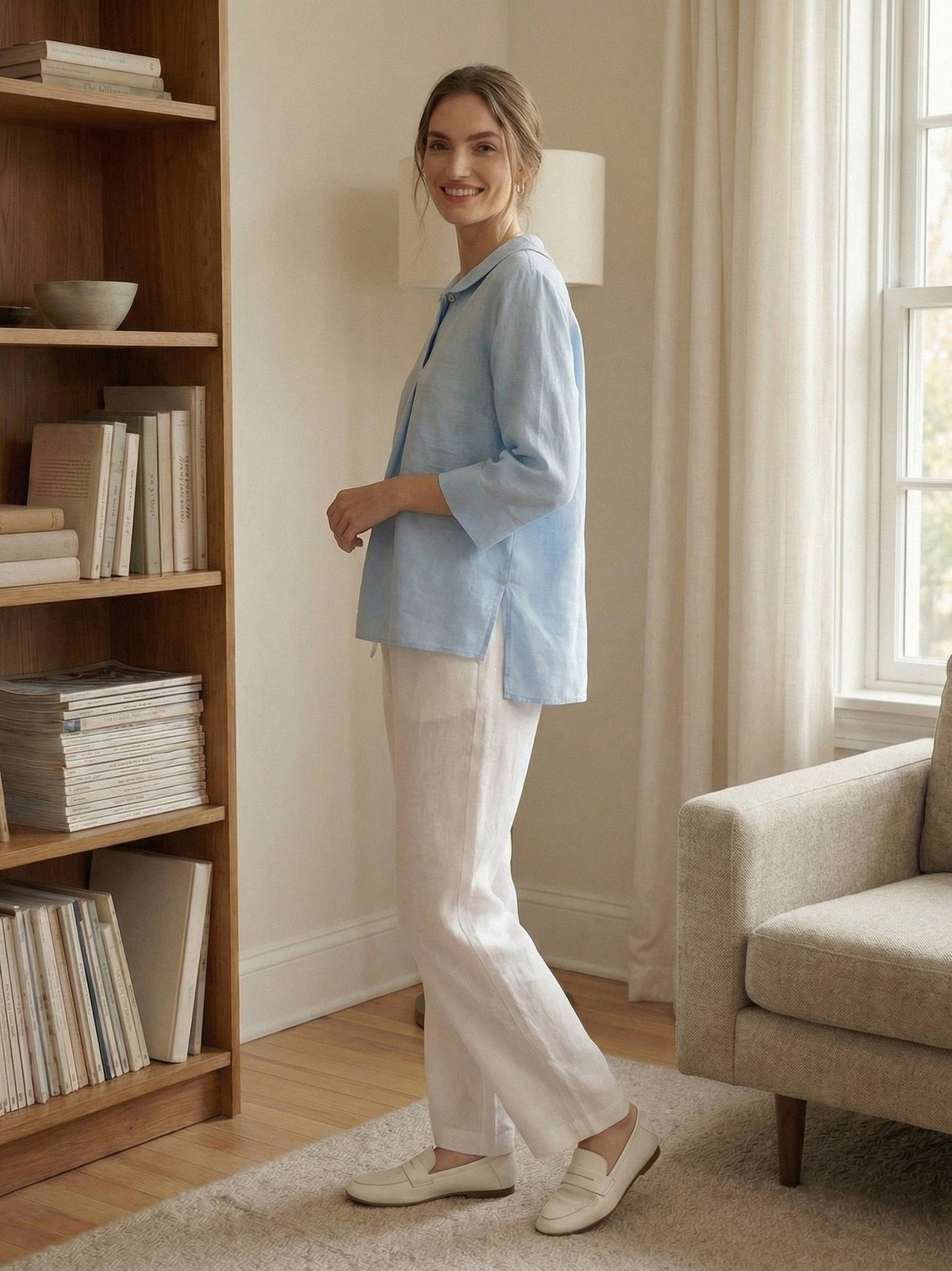 Womens Linen V Neck Top