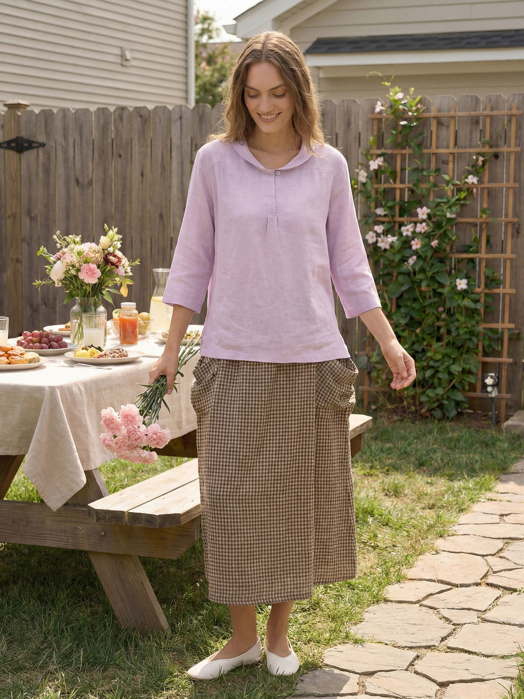 Womens Linen V Neck Top