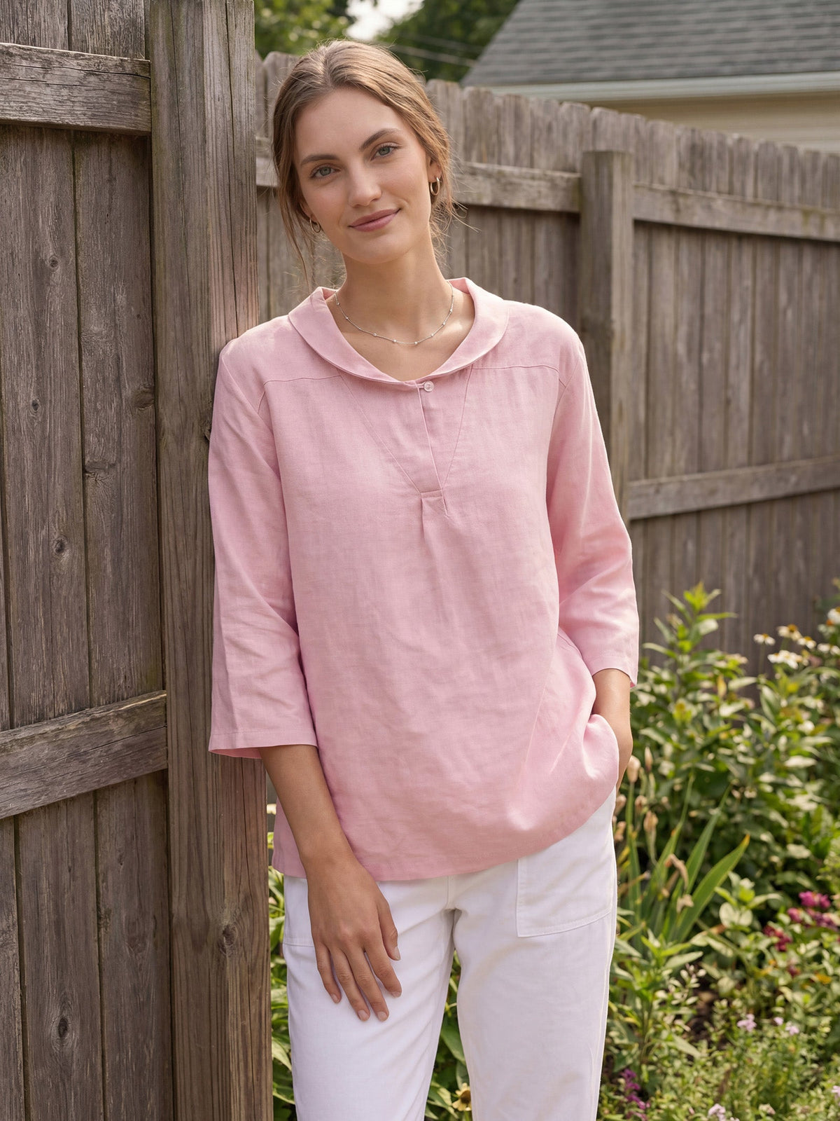 Womens Linen V Neck Top