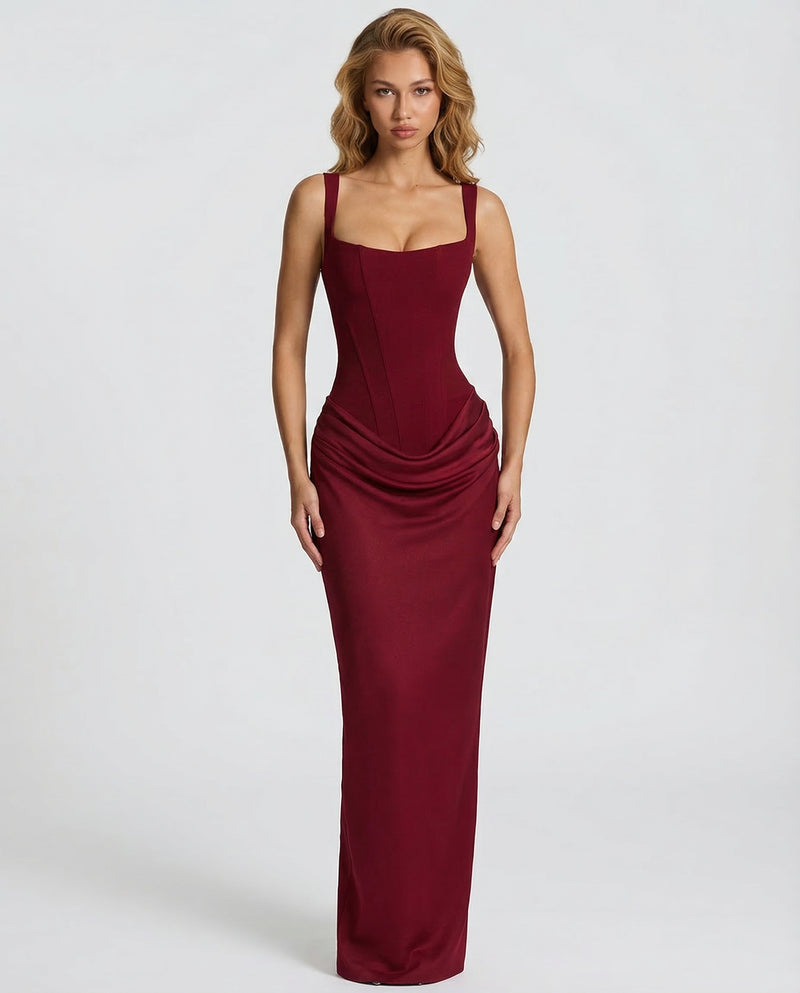 Womens Square Neck Corset Maxi Dress