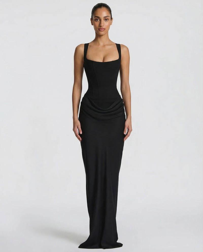 Womens Square Neck Corset Maxi Dress