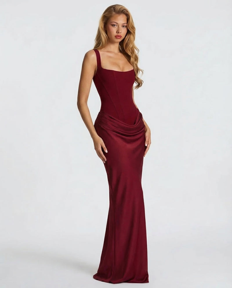 Womens Square Neck Corset Maxi Dress