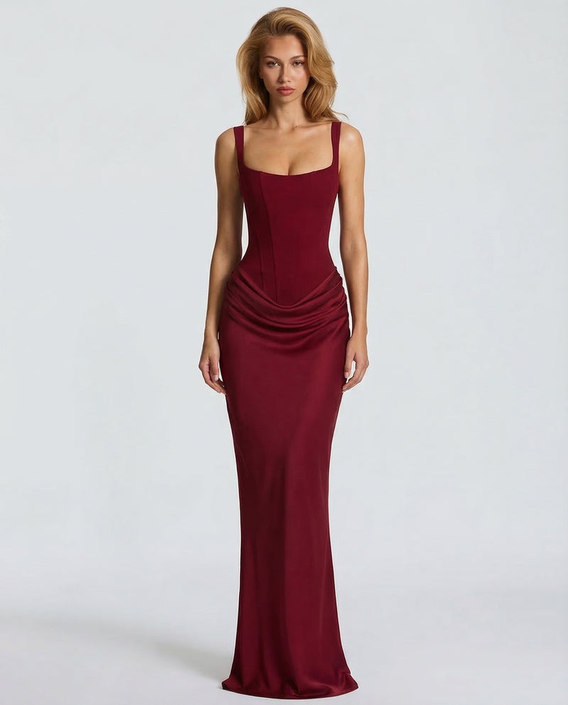 Womens Square Neck Corset Maxi Dress