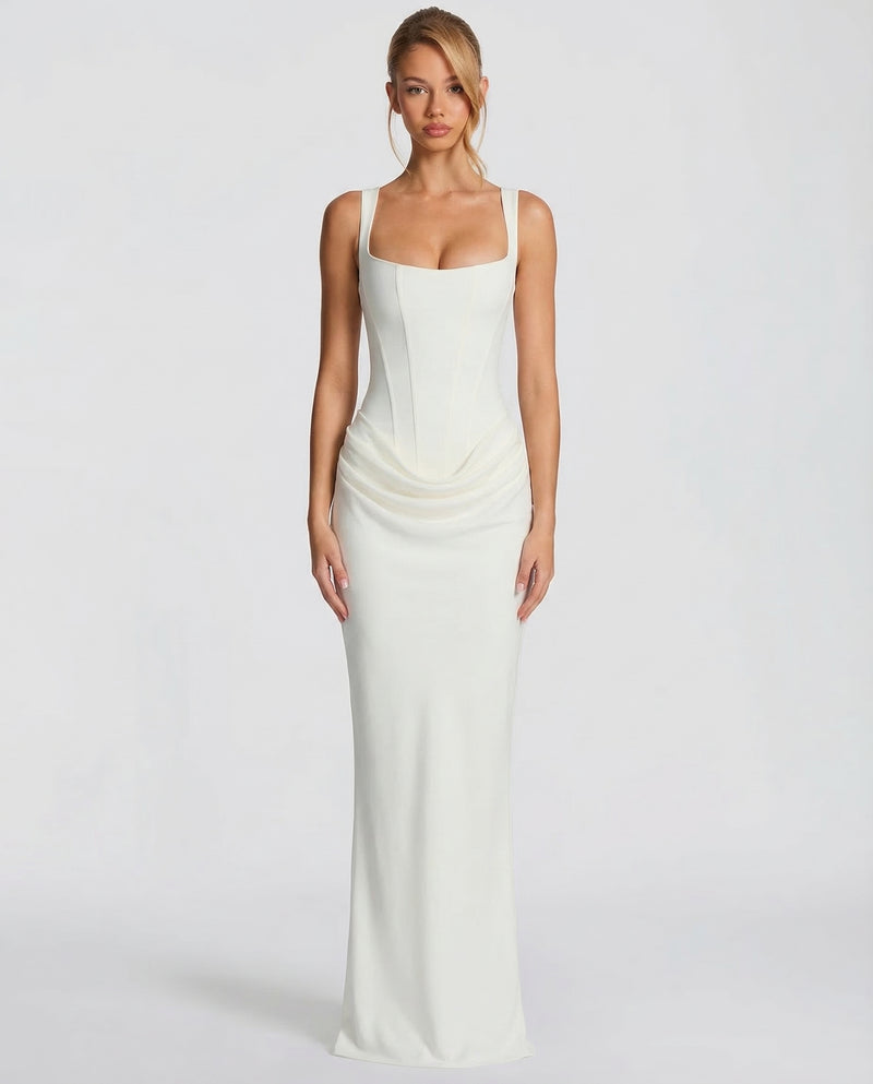 Womens Square Neck Corset Maxi Dress