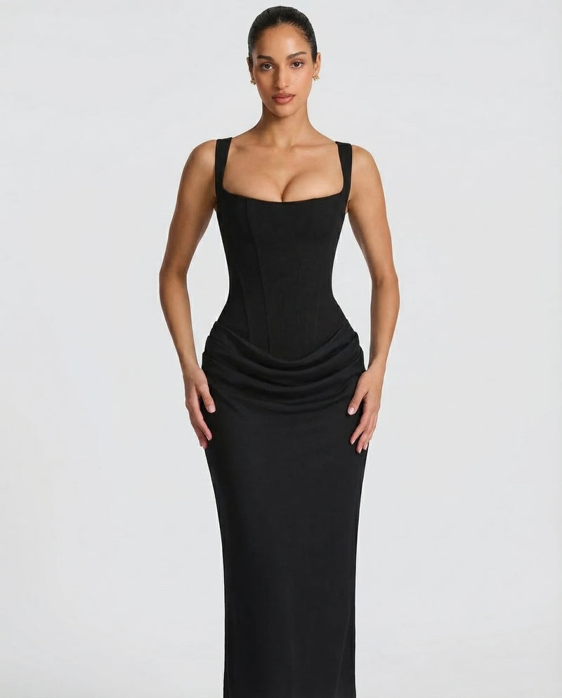 Womens Square Neck Corset Maxi Dress