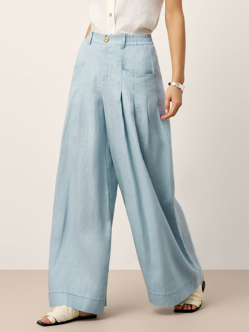 Womens High Waisted Pleated Linen Pants