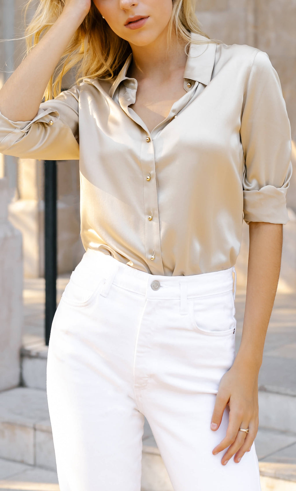 Womens Silk Button Up Shirt