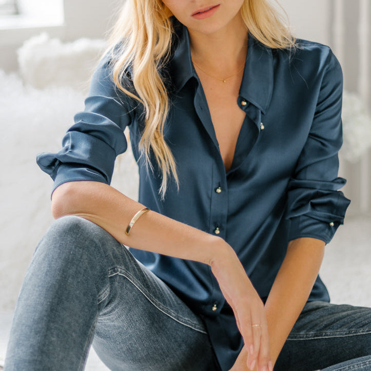 Womens Silk Button Up Shirt