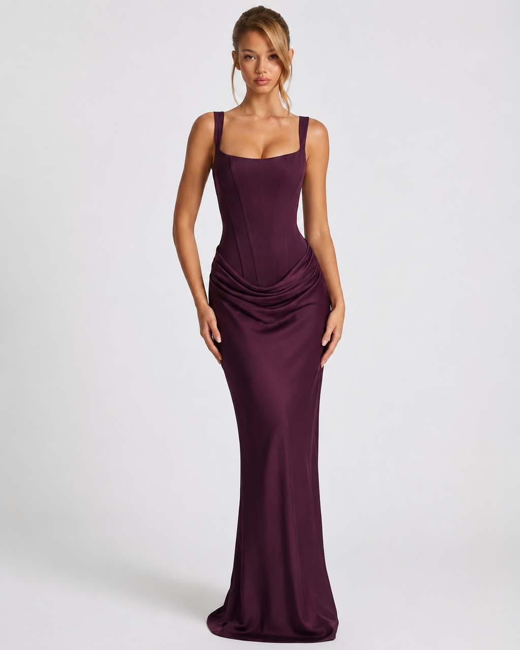 Womens Square Neck Corset Maxi Dress