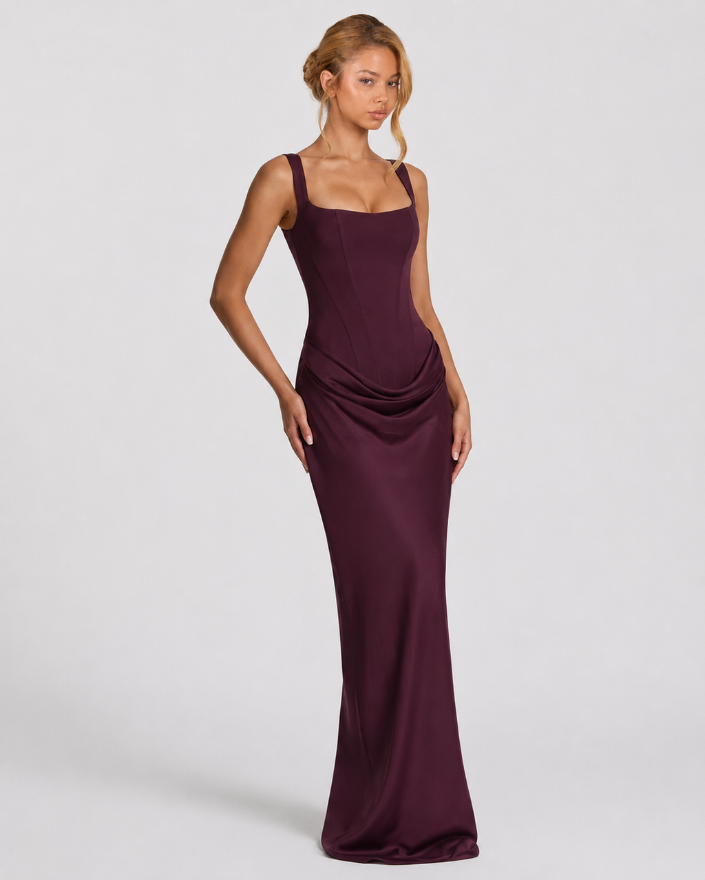 Womens Square Neck Corset Maxi Dress