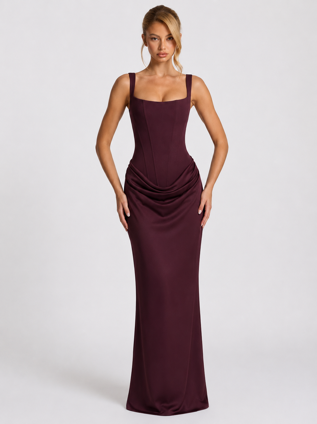 Womens Square Neck Corset Maxi Dress