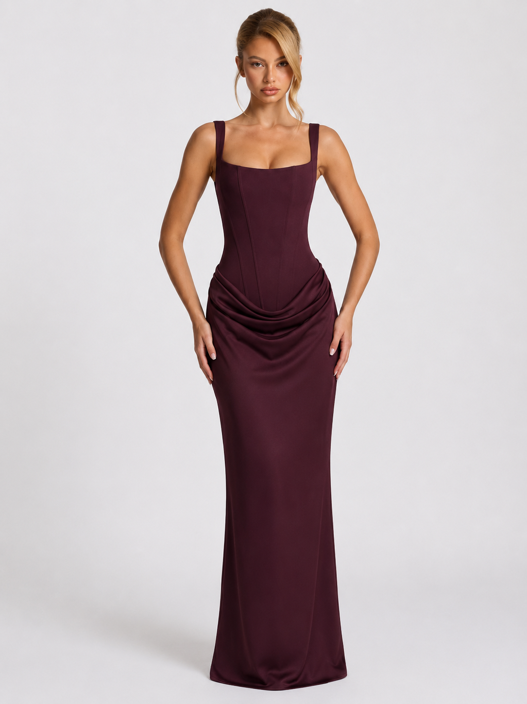 Womens Square Neck Corset Maxi Dress