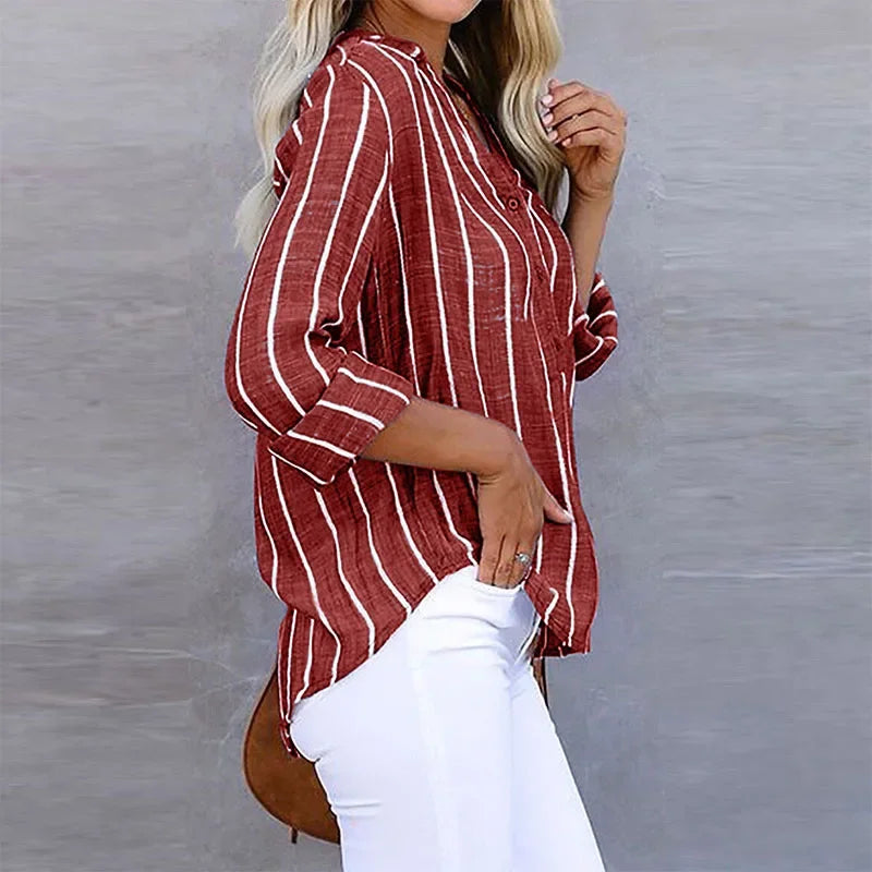 Womens Striped V Neck Shirt