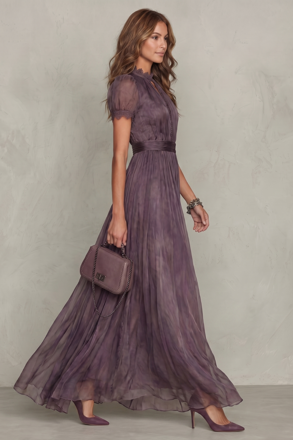 Womens Purple Lace Keyhole Maxi Dress