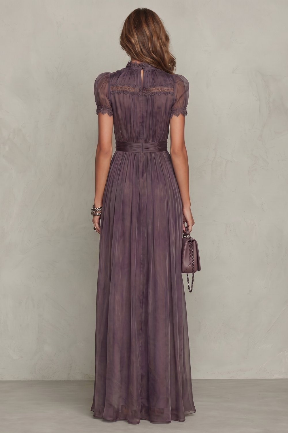 Womens Purple Lace Keyhole Maxi Dress