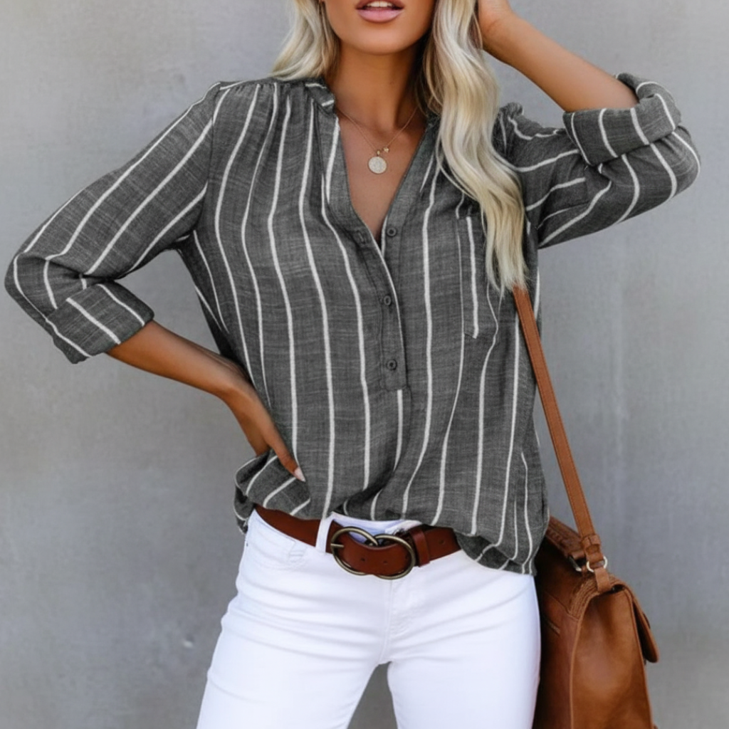 Womens Striped V Neck Shirt