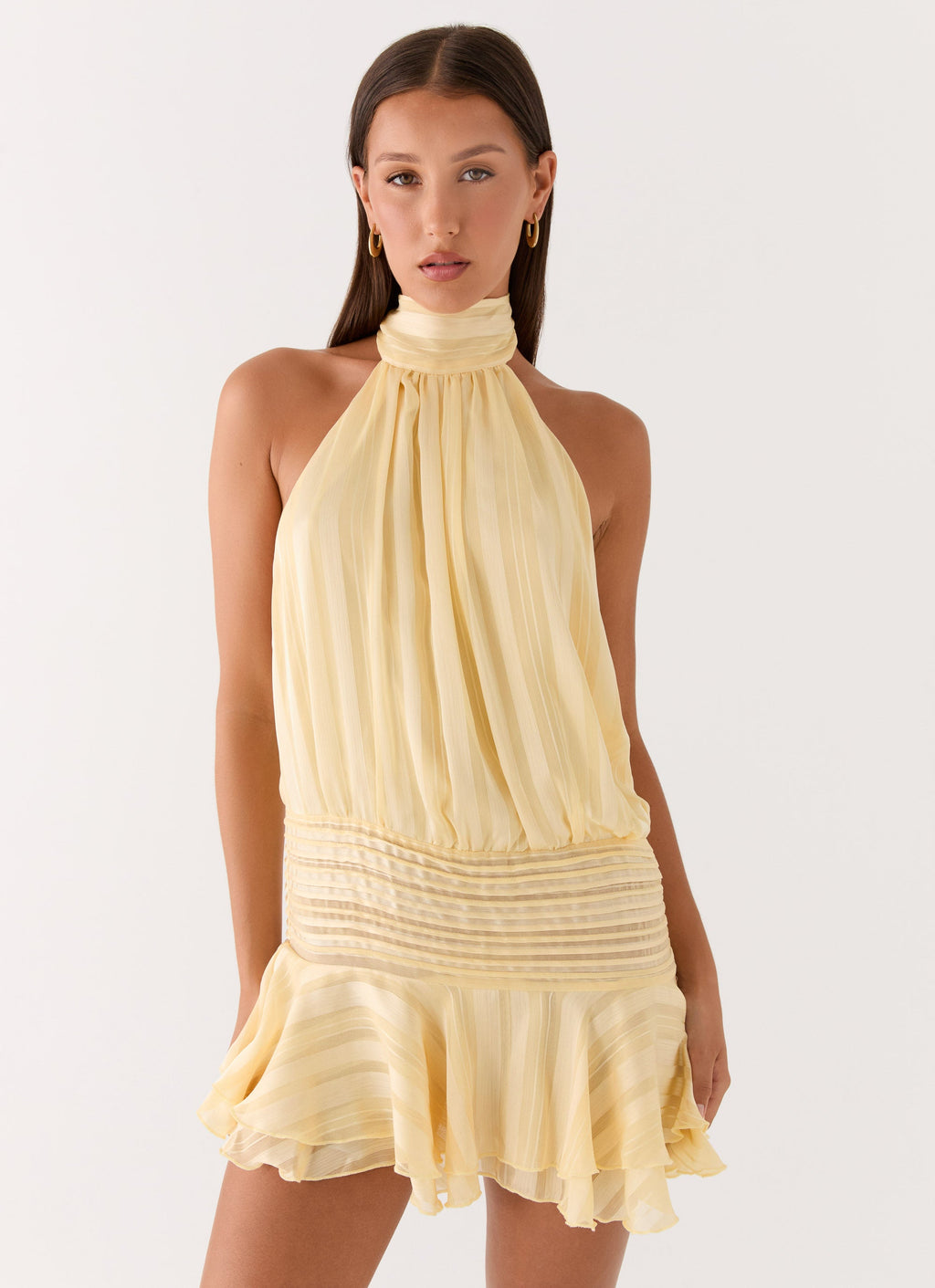 Womens Chiffon Halter Mini Dress