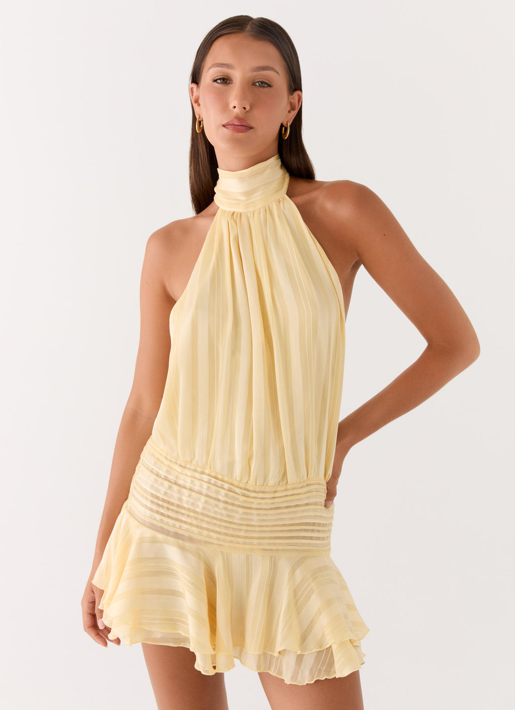 Womens Chiffon Halter Mini Dress