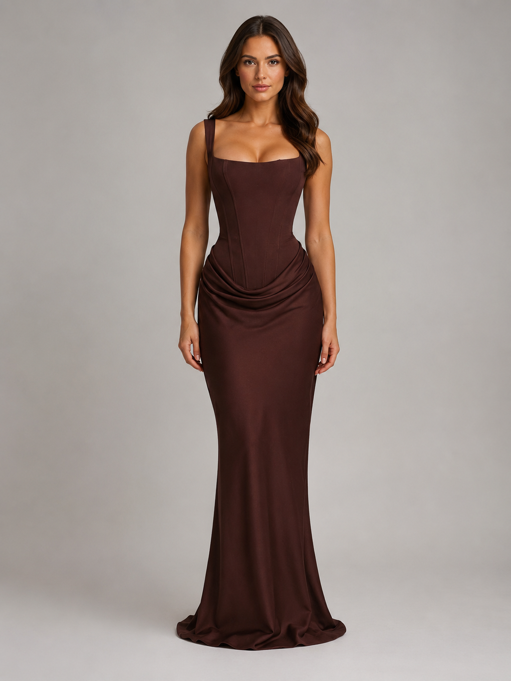 Womens Square Neck Bodycon Maxi Dress