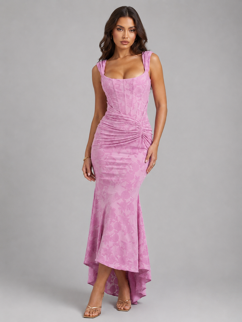 Womens Floral Corset Maxi Dress
