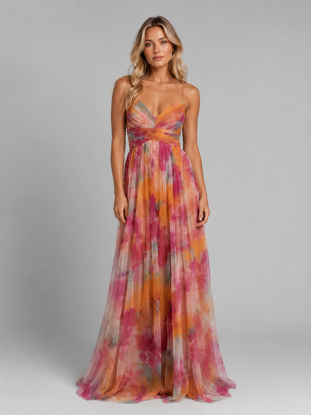 Womens Floral V Neck Maxi Dress