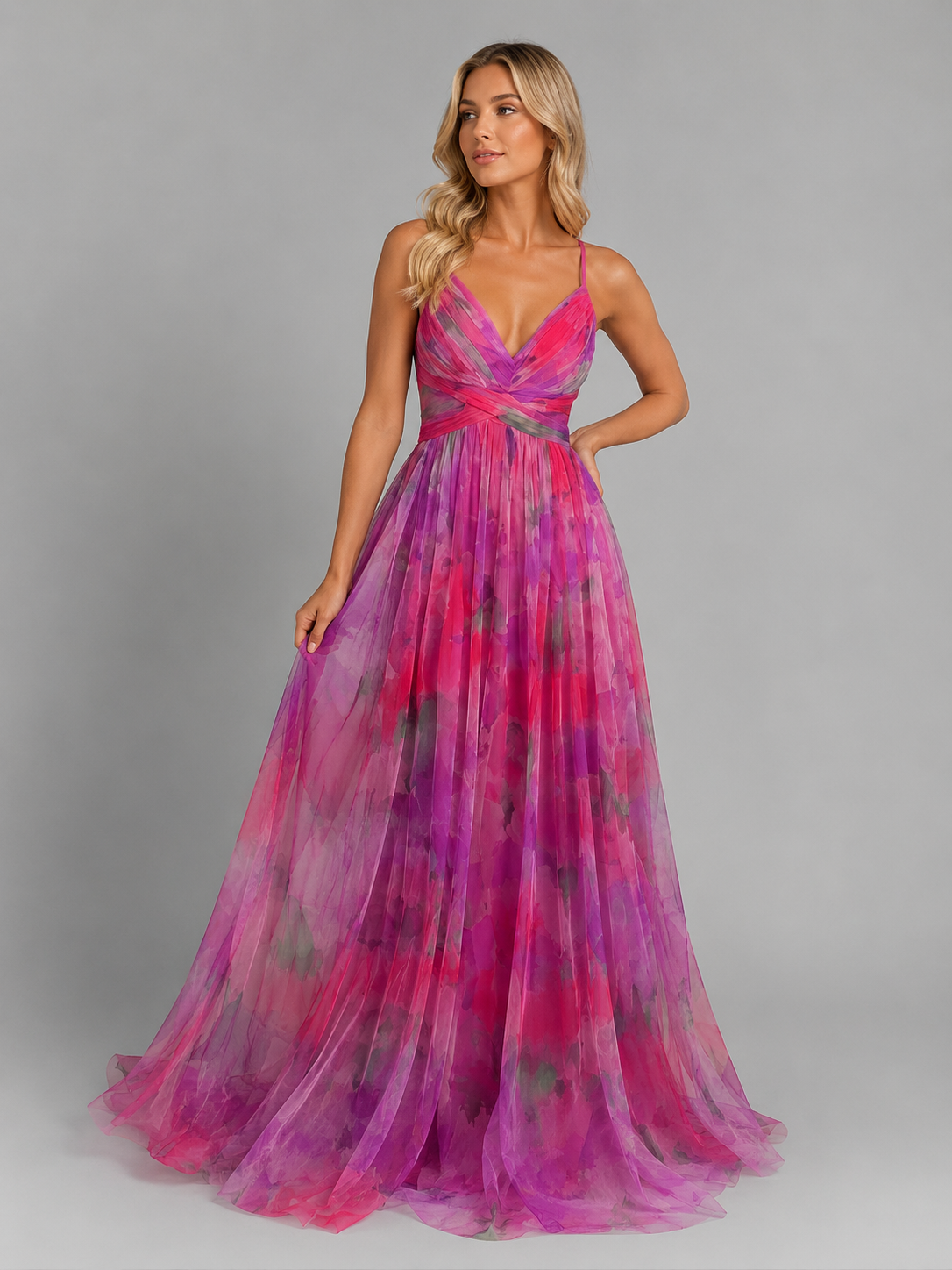 Womens Floral V Neck Maxi Dress