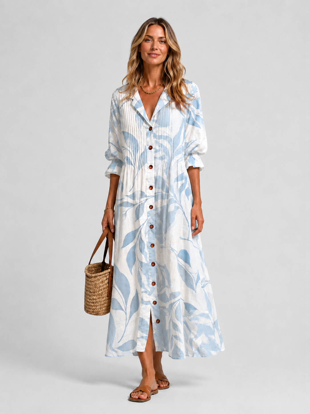 Womens Printed Maxi Shirt Dress