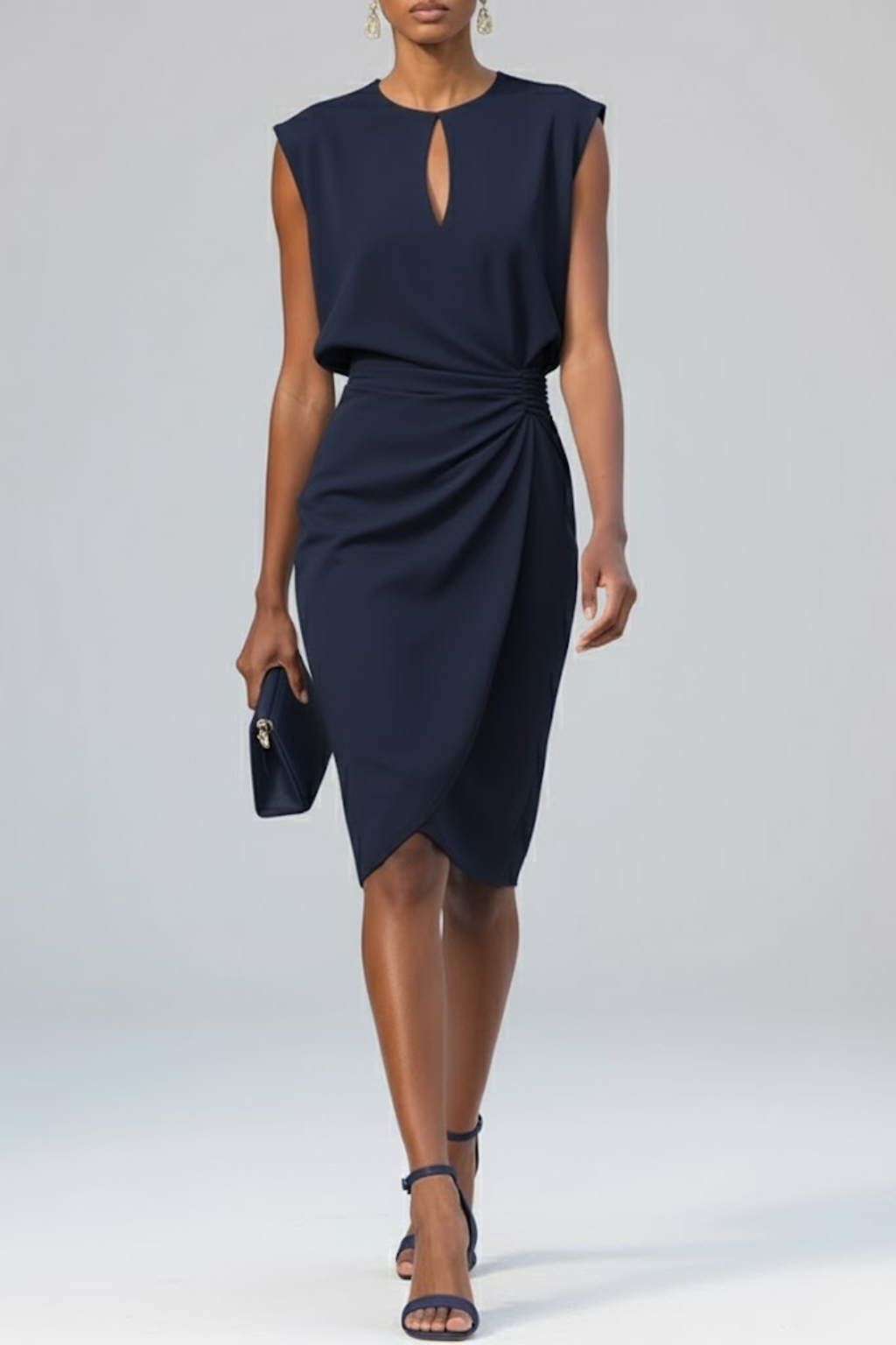 Womens Keyhole Neck Midi Dress